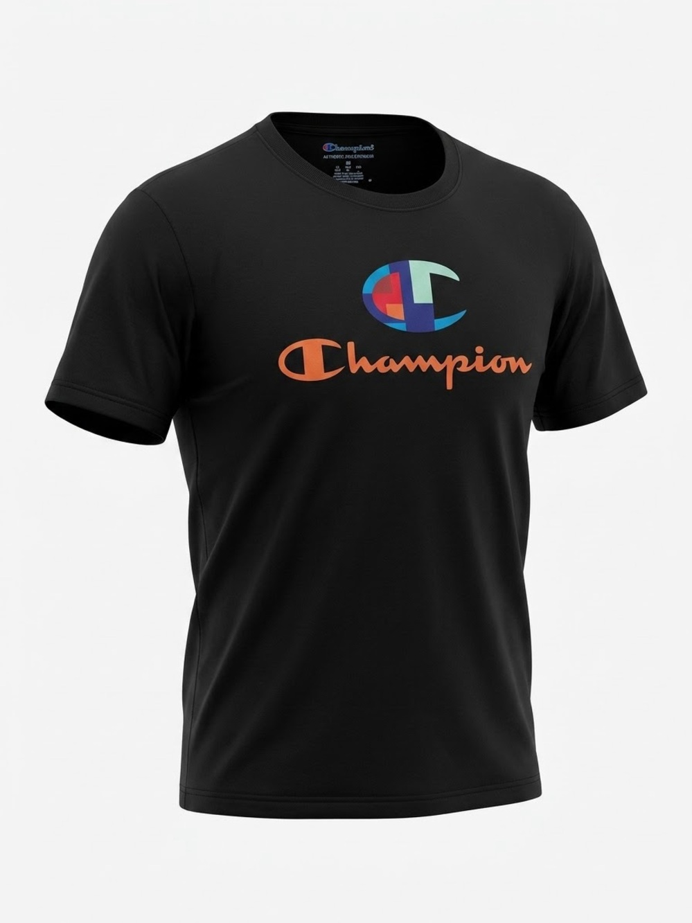 Champion 100% cotton Black Short Sleeve Graphic T-Shirt Multicolor Logo Tee